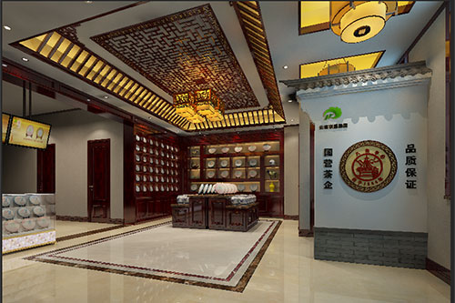 托克逊古朴典雅的中式茶叶店大堂设计效果图