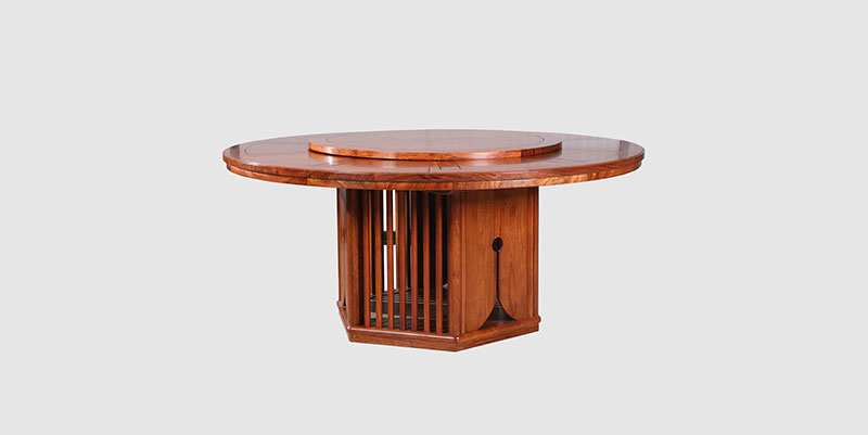 托克逊中式餐厅装修天地圆台餐桌红木家具效果图